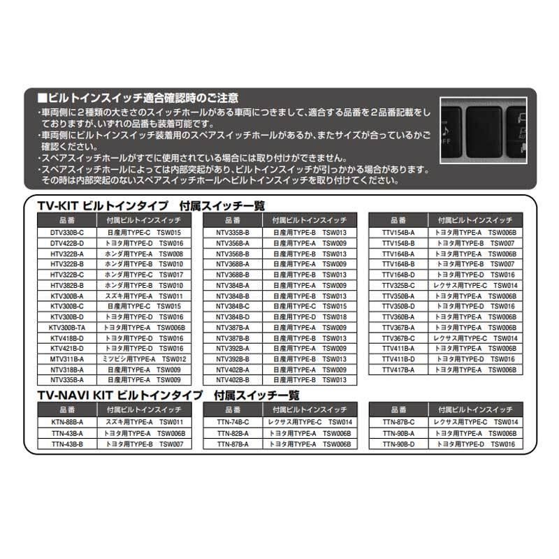 99000-79BA7-000(AVIC- RZ99ZS) テレビキット 2016年モデル ディーラーオプション用 切替ビルトインタイプ Data- System(データシステム) KTV300B | LINEブランドカタログ