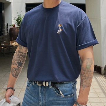 正韓圓領泰迪熊刺繡短袖上衣 4色  YUPPIE 預購商品 0410