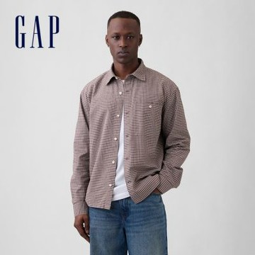 【GAP】寬短Boxy版型牛津襯衫-棕色格紋/綠色格紋/藍色條紋(888336)