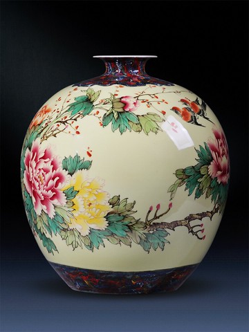 景德鎮陶瓷器大花瓶手工手繪牡丹插花新中式客廳電視柜裝飾品擺件