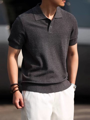 天絲亞麻短袖POLO衫男基本款透氣休閒萊賽爾針織翻領T恤