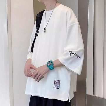 七分袖男t恤夏季2024年新款潮牌潮流寬鬆大碼體恤重磅短袖上衣服