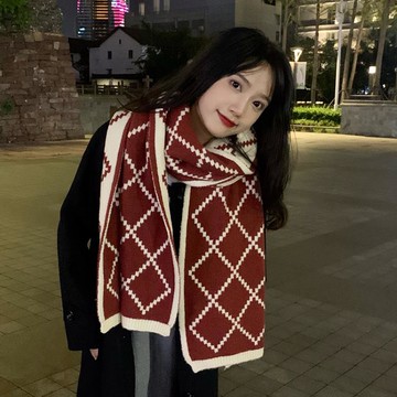 韓國紅色新年禮物格子圍巾女百搭秋冬天保暖ins學生可愛毛線圍脖 年終特惠