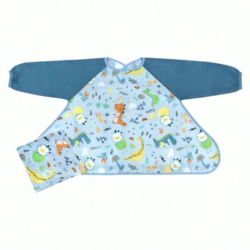 PUKU 藍色企鵝 長袖防漏魔吸圍兜 附收納袋  恐龍藍  1個  1入