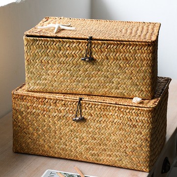 草編收納箱帶蓋 家用衣帽間衣物儲物箱子 客廳玩具雜物整理筐大號