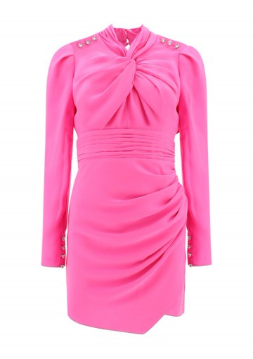 Self Portrait - Crepe Twisted Collar Mini Dress - Womens - Pink