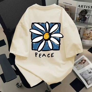 Peace雛菊 短袖上衣100%純棉oversize t恤寬鬆t恤短袖t恤下半身失蹤大尺碼上衣重磅t恤韓國女裝 夏天穿搭