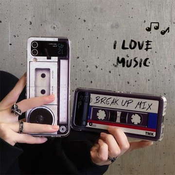 復古磁帶收音機三星zflip6手機殼折疊屏zflip5保護套全包鉸鏈zflip4防摔殼Flip3創意彩繪W24Flip個性男女翻蓋