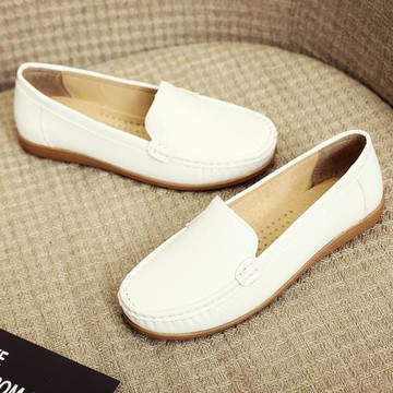 平底單鞋護士鞋女透氣媽媽鞋大碼皮鞋小白鞋防滑豆豆鞋牛筋工作鞋