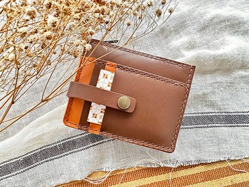 搭帶直身3咭位風琴拉鏈散紙包 皮革DIY材料包 好好縫 零錢包 實用