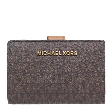 MICHAEL KORS 經典老花雙層中夾  防刮PVC 雙折錢包 長夾 皮夾 M38514 深咖啡色MK(現貨)▶指定Outlet商品5折起☆現貨【送禮首選★APP下單點數4倍送】