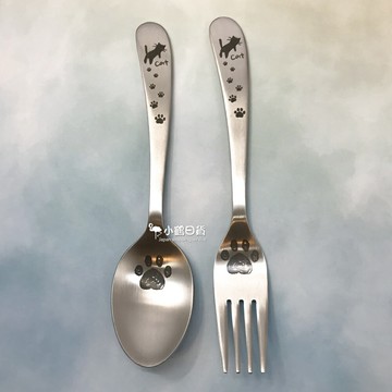 日本製 不鏽鋼 貓咪 腳印 肉球 湯匙 叉子/支(大)｜小鶴日貨