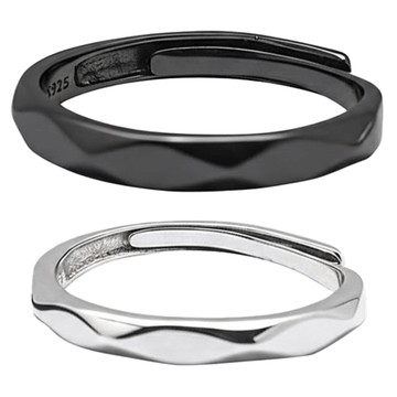 RADIANT STAR 璀璨之星 925純銀 相遇的機率極簡個性可調戒圍 1 + 1情侶對戒2件禮盒套 ATS659 5ATS6599999901  男款直徑1.9cm 女款直徑1.7cm  銀色 + 黑色