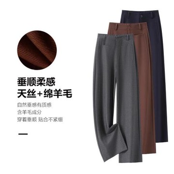 加厚醋酸毛呢闊腿褲女秋冬2025新款羊毛窄版百搭西裝直筒糯米褲