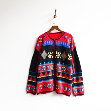 【蛋植物古著】魔幻童話線繡開襟古著毛衣