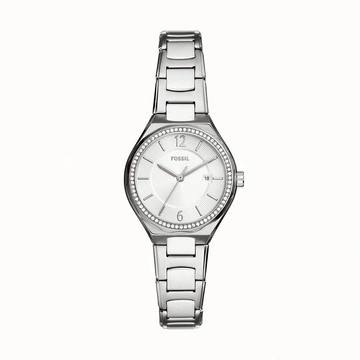 FOSSIL Eevie 輕盈復古環刻女錶 銀色不鏽鋼鍊帶 30MM (BQ3954)