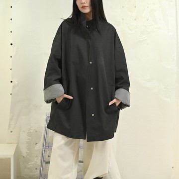 學院風可拆卸連帽-長袖風衣外套-黑色