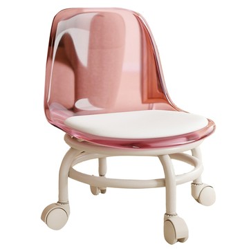 滑輪矮凳 椅背款 360度旋轉 透氣PU皮革 360度防刮萬向輪  透粉色  1個