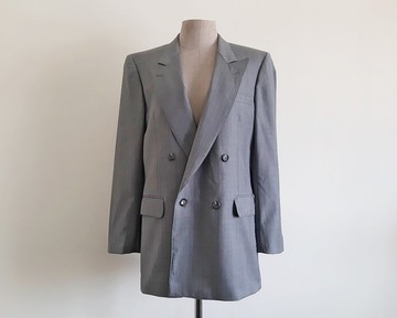 NINA RICCI 復古灰條紋西裝外套 男款 雙排釦 M 號