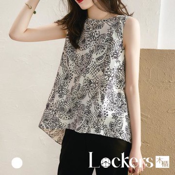 【Lockers 木櫃】夏季曼妙工筆印花無袖上衣 L112071804