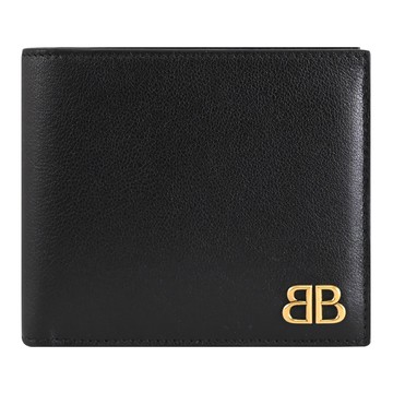 BALENCIAGA 巴黎世家 766569 Monaco 金屬BB標誌對開短夾.黑