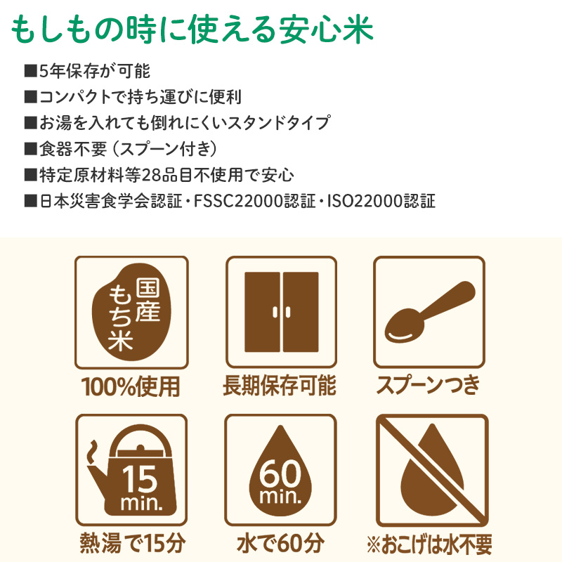 防災食 非常食 アルファ米 1個 安心米 山菜おこわ 中身だけ 保存食 備蓄用 防災 スプーン付き