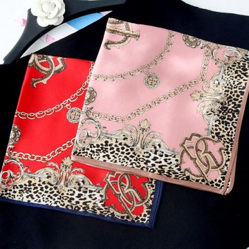 經典款豹紋鏈條高檔真絲素縐緞55cm小方巾桑蠶絲絲巾領巾出行必備 鑫弘-素時衣櫥