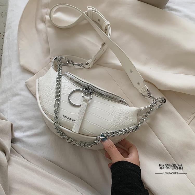 小包女包包夏季百搭腰包真皮側背小包鏈條斜背胸包【聚物優品】