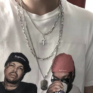 限時特賣🔥 項鏈男潮嘻哈歐美十字架軍牌多層吊墜蹦迪闇黑係掛件情侶學生朋克