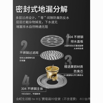 ✨可開發票#圓形地漏防臭改造老房下水道衛生間防老鼠304不銹鋼通用銅重力芯#免運