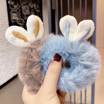 ins網紅兔耳朵毛絨發圈可愛少女頭飾扎丸子頭大腸圈發繩頭繩皮筋