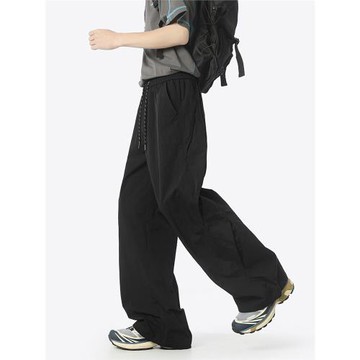 戶外網眼透氣運動傘兵褲男夏季薄款寬松設計感直筒闊腿休閑長褲子