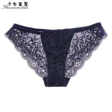 少女美屋新款性感誘惑蕾絲鏤空半透明內褲白色薄款低腰三角褲大碼