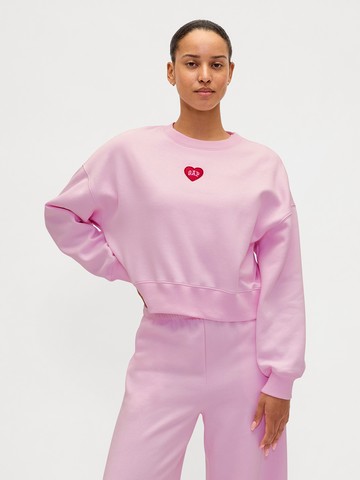 女裝 Logo刺繡圓領大學T-粉色