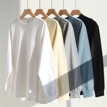250g重磅精梳棉長袖t恤女春秋款純色圓領衛衣白色內搭純棉打底衫