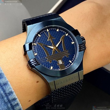 [星晴錶業]MASERATI手錶,42mm,R8853108008寶藍色錶面寶藍錶殼寶藍米蘭錶帶款