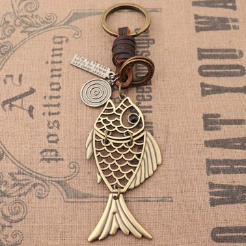 精美魚可活動鑰匙扣年年有魚男女包包掛飾品復古合金汽車掛件