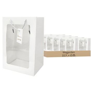 Lead Home 花束盆栽長方形開窗提袋 一般型10入 白色 小  1組  透明色 + 白色