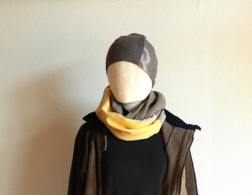 灰色/黃色漸層/羊毛/棉/寬版/圍脖