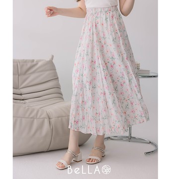 【買2送1】BeLLA 清新花朵印花長裙 白色