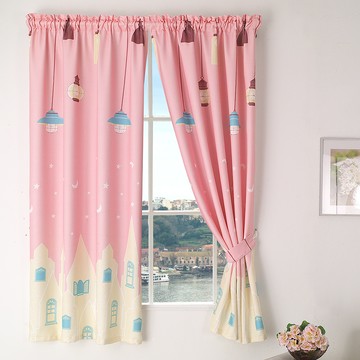 喵到寶  一窗 印花版抗UV遮光窗簾200cm寬*170cm高-魔法電燈粉