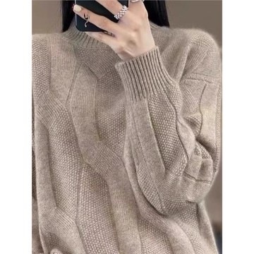 2025秋冬新款羊絨衫女士針織衫半高領套頭長袖加厚寬松慵懶打底衫