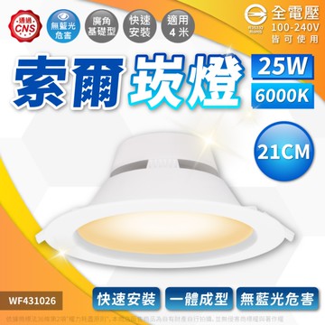 【卡樂】舞光 索爾 崁燈 25W 白光 自然光 黃光 崁孔 21cm 驅動器外置式 全電壓