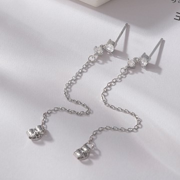 [925純銀]MARIGOLD星閃鑽鏈垂墜耳環【KMD370】-銀