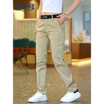 夏季休閑褲男2026新款高端男褲男士純棉卡其色褲子男直筒修身長褲
