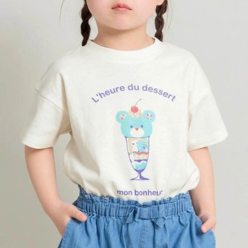 日本 BRANSHES - 純棉可愛女孩短袖上衣-小熊聖代-米白