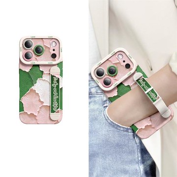 適用蘋果17Promax手機殼iphone16新款15防摔伸縮腕帶支架13全包創意油畫荷葉air爆款14Pro可調節情侶12創意11