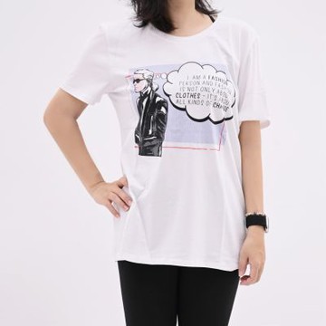 KARL LAGERFELD 卡爾老佛爺側臉漫畫風格棉質短T(白)