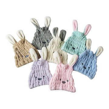 珊瑚絨長耳朵造型乾髮帽(1入) 顏色隨機出貨