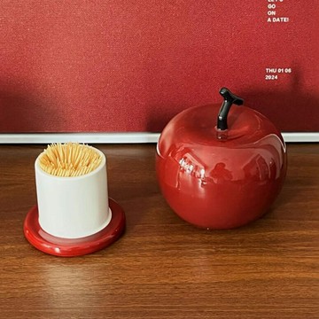 高顏值跨境嚴選蘋果陶瓷牙簽收納罐家居客廳餐廳個性創意擺件裝飾
